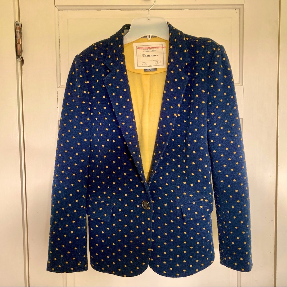 Anthropologie Navy polka dot Blazer by Cartonnier